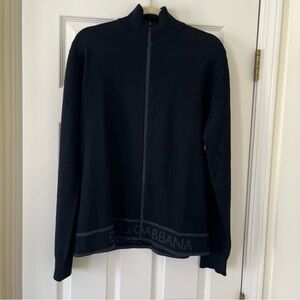 Dolce & Gabbana 100% Virgin Wool Black Zip-Up Cardigan, Size IT 50 / US XL